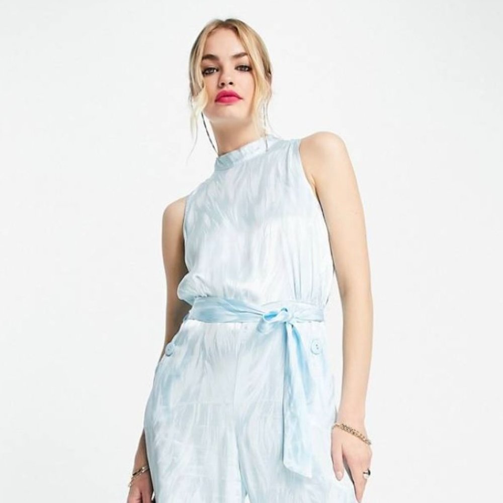ASOS Closet London textured jacquard high neck jumpsuit in mint